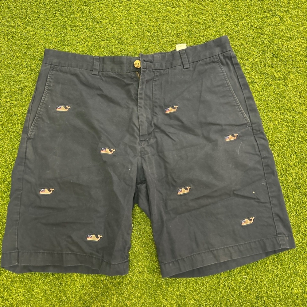 Vineyard Vines Mens 35 Navy Blue American Flag Whale Embroidered Breaker Shorts